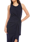 Maddie Side-Knot Midi Dress sleeveless navy fitted dress with side knot and slit