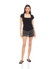 Lorna Cap Sleeve Top in soft cotton modal fabric with square neck and side shirring