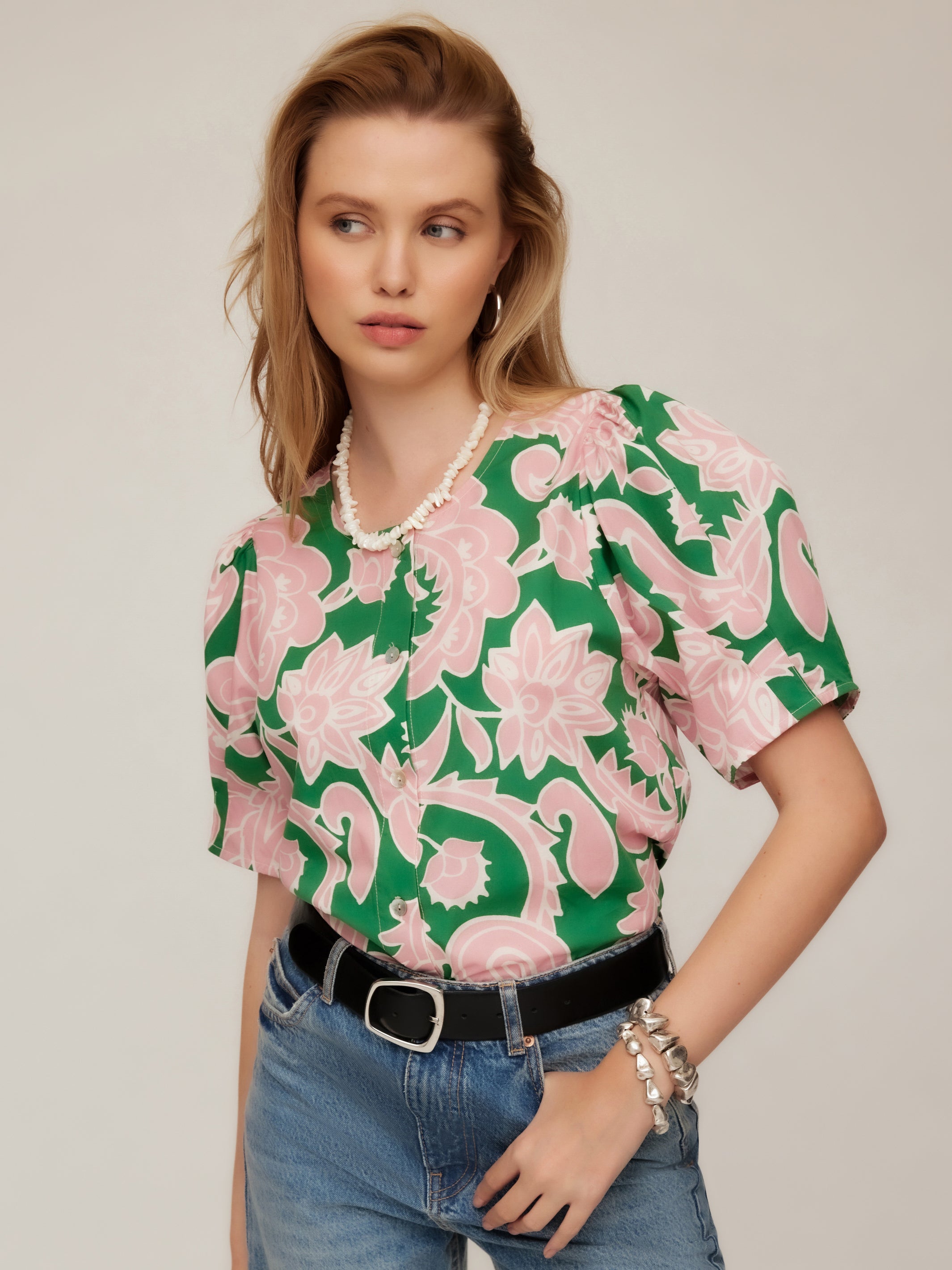 Button-Up Puff Blouse
