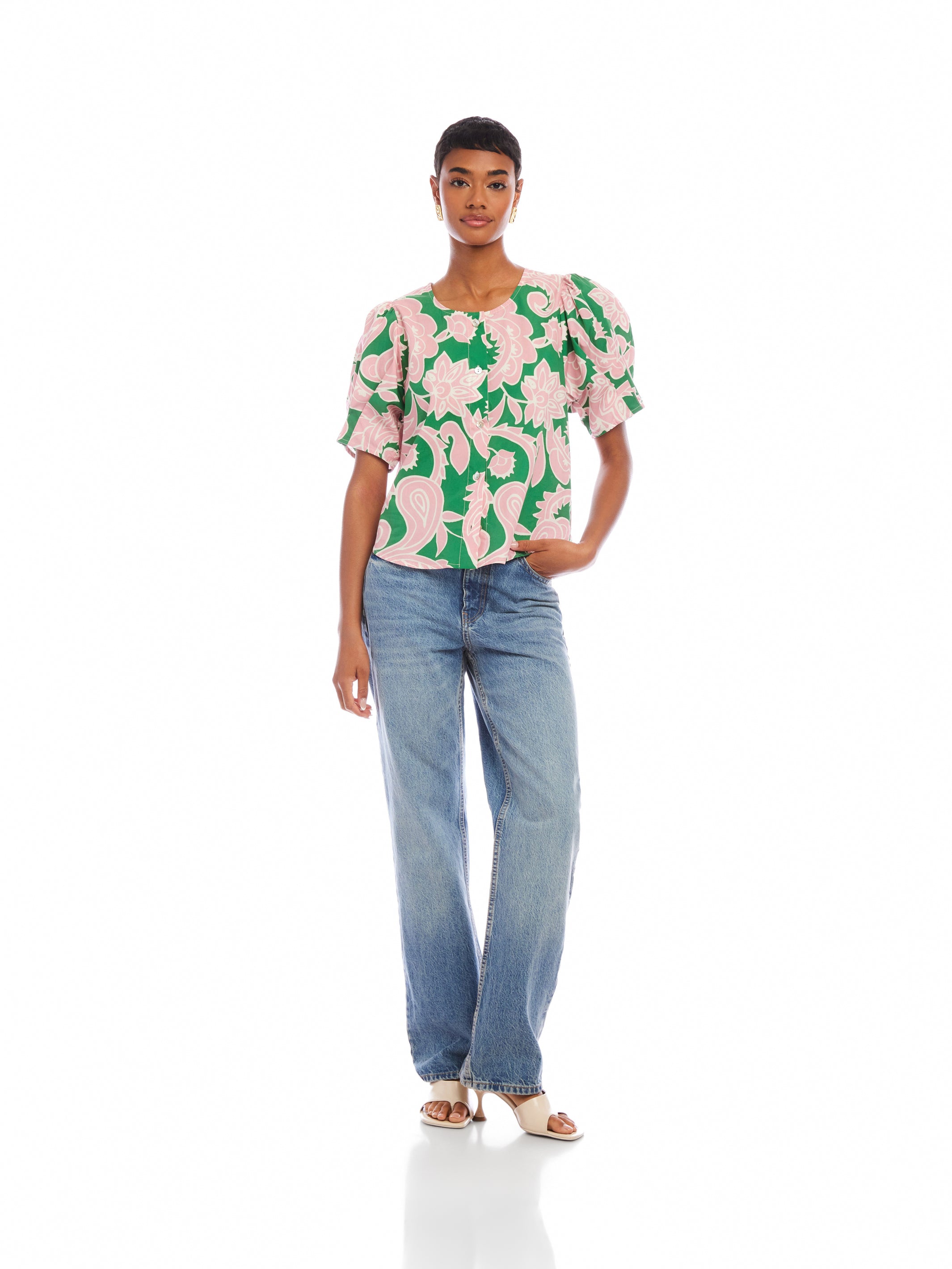 Button-Up Puff Blouse