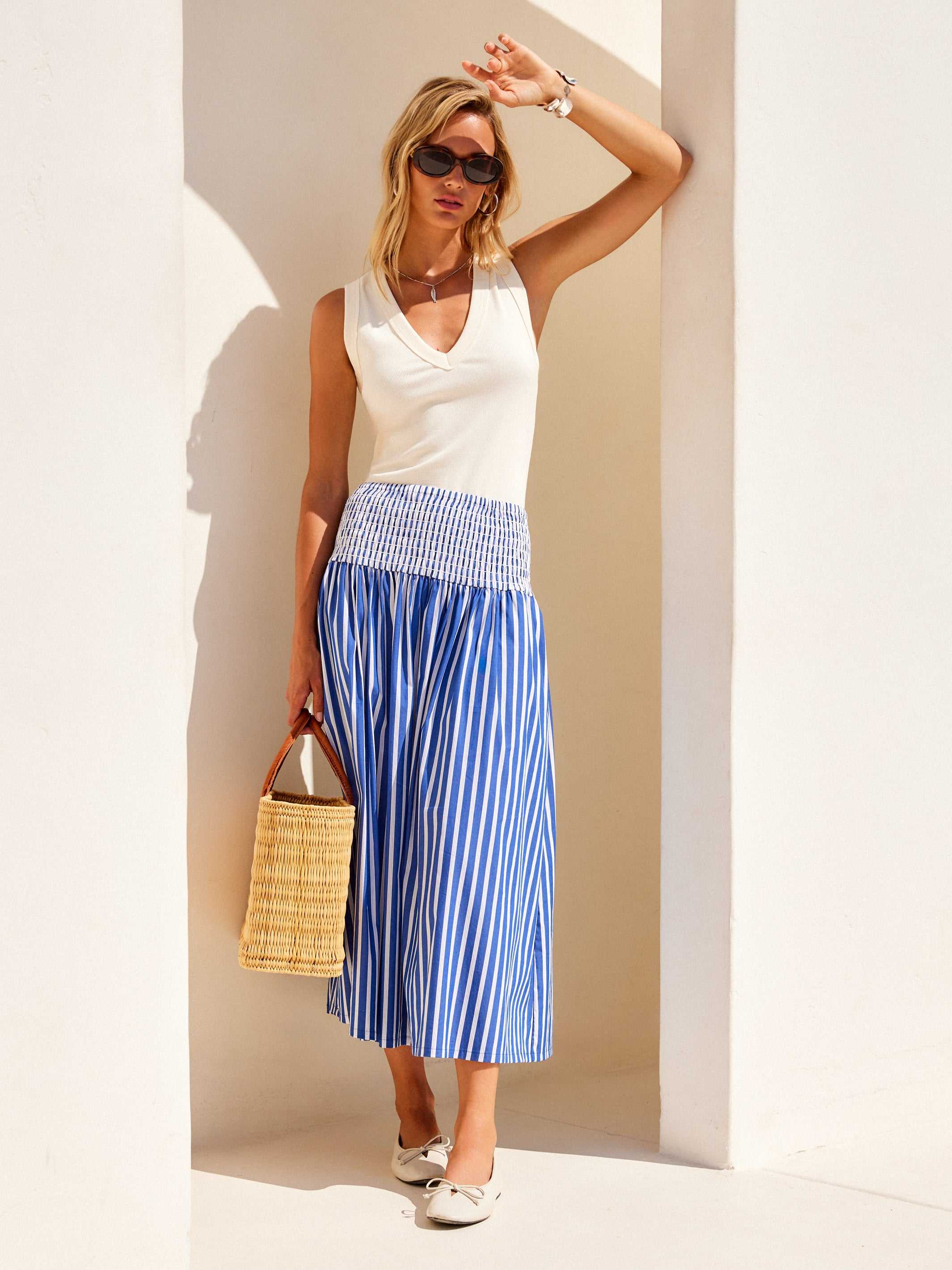 Rhea Stripe Skirt - Stylish Midi Length with Comfortable Fit