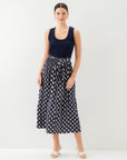 Contrast Belted Midi Dress