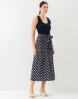 Contrast Belted Midi Dress