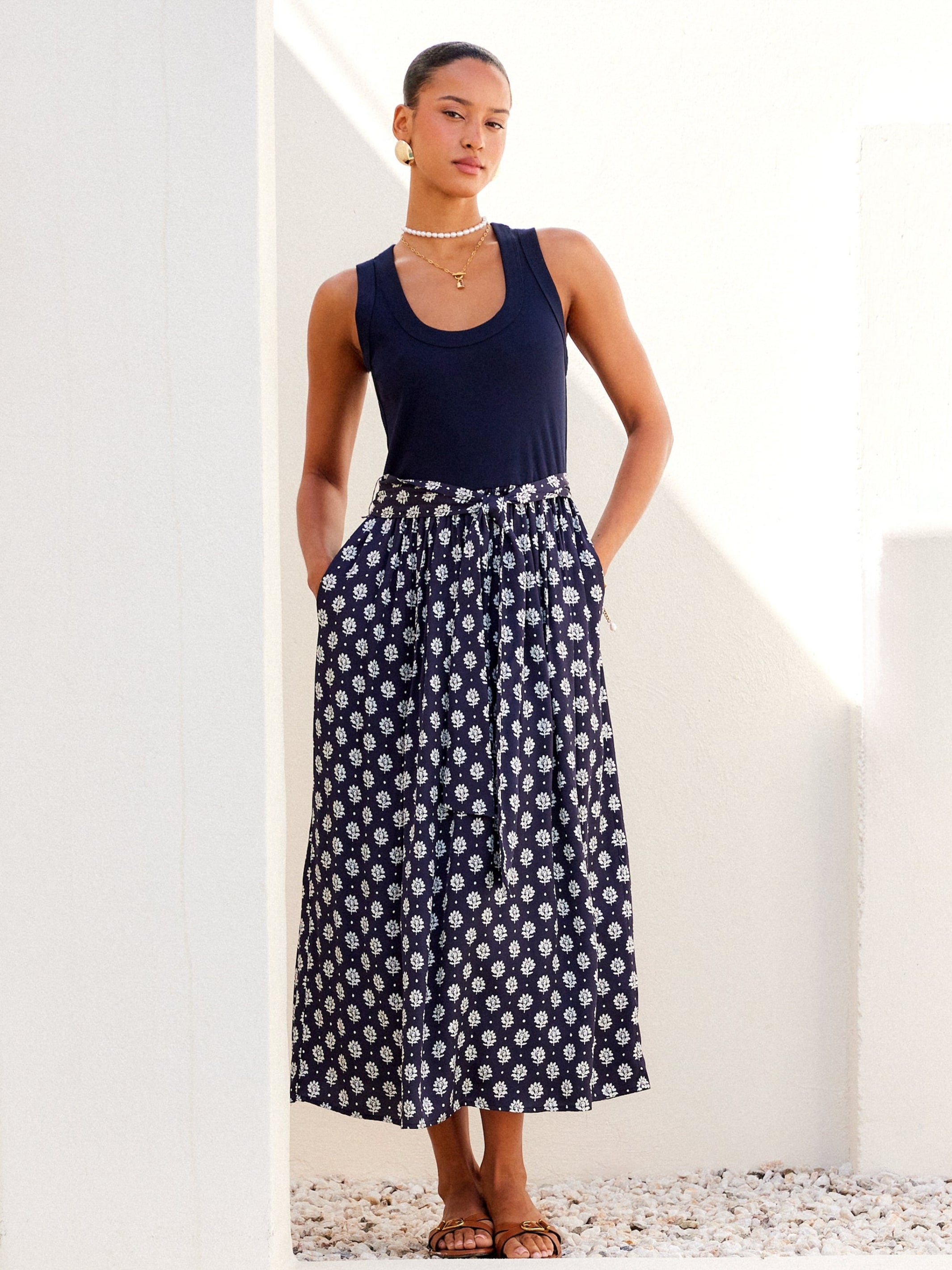 navy belted midi dress Reiss