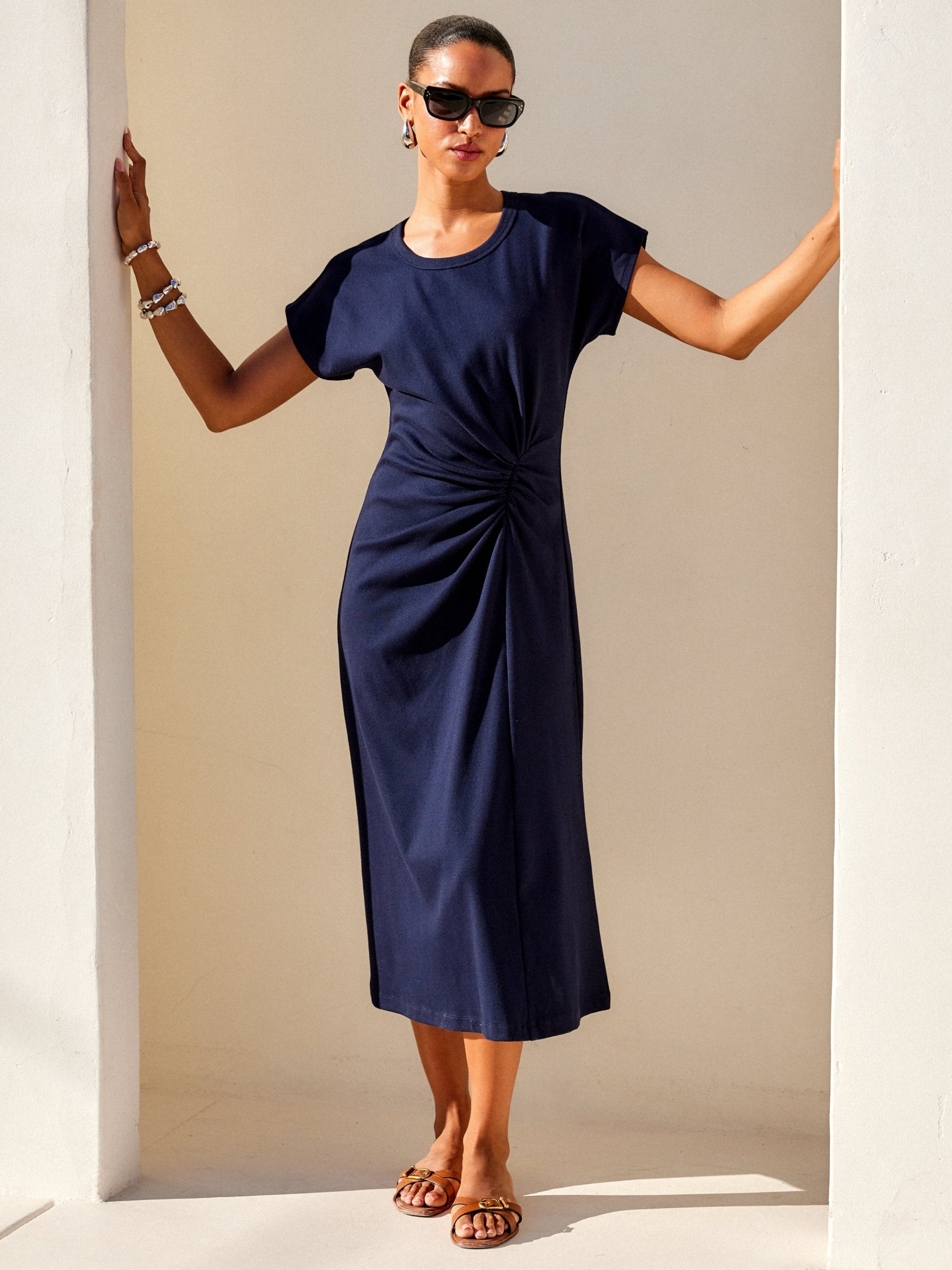 navy midi dress summer Women Tank Midi Dress Summer Crewneck Sleeveless Pleated A Line Business Casual Formal Spring Dresses Navy XL