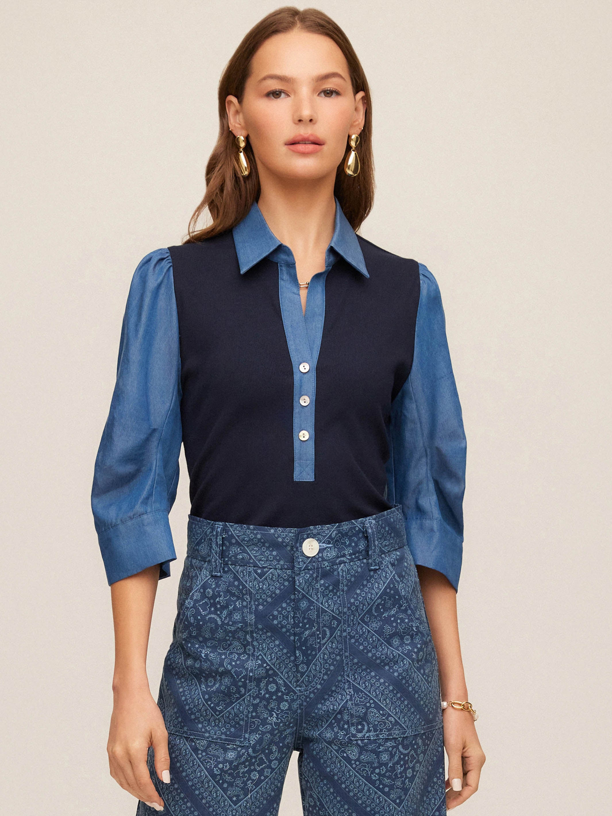 henley under dress shirt Fifteen Twenty Camden Contrast Top Navy / S Bride Gowns Lord And Made in the USA PantLegLabel: Boot Cut Wood/Color:Elm/Michael's Cherry