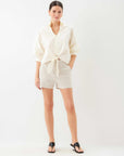 Jena Lantern Sleeve Tie-Front Top