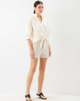 Jena Lantern Sleeve Tie-Front Top