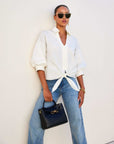 Jena Lantern Sleeve Tie-Front Top