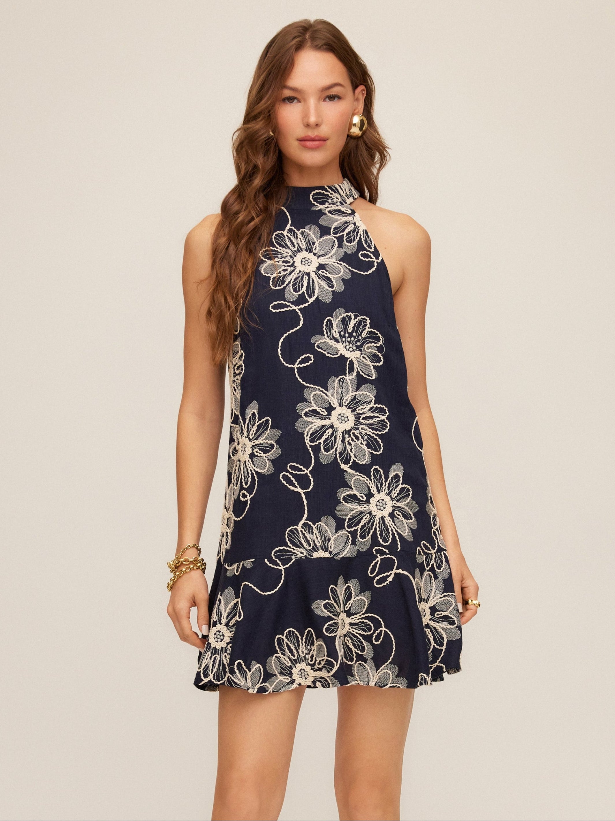 summer embroidered crew neck dress Fifteen Twenty Women's Brenda Ruffle Hem In Navy 2F50601 200820 casual lunches Bill Clinton In A Color:Berry Bliss