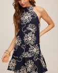 Brenda Embroidered Ruffle Hem Dress