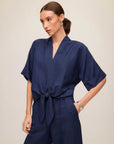 Janice Cuffed Sleeve Tie-Front Top