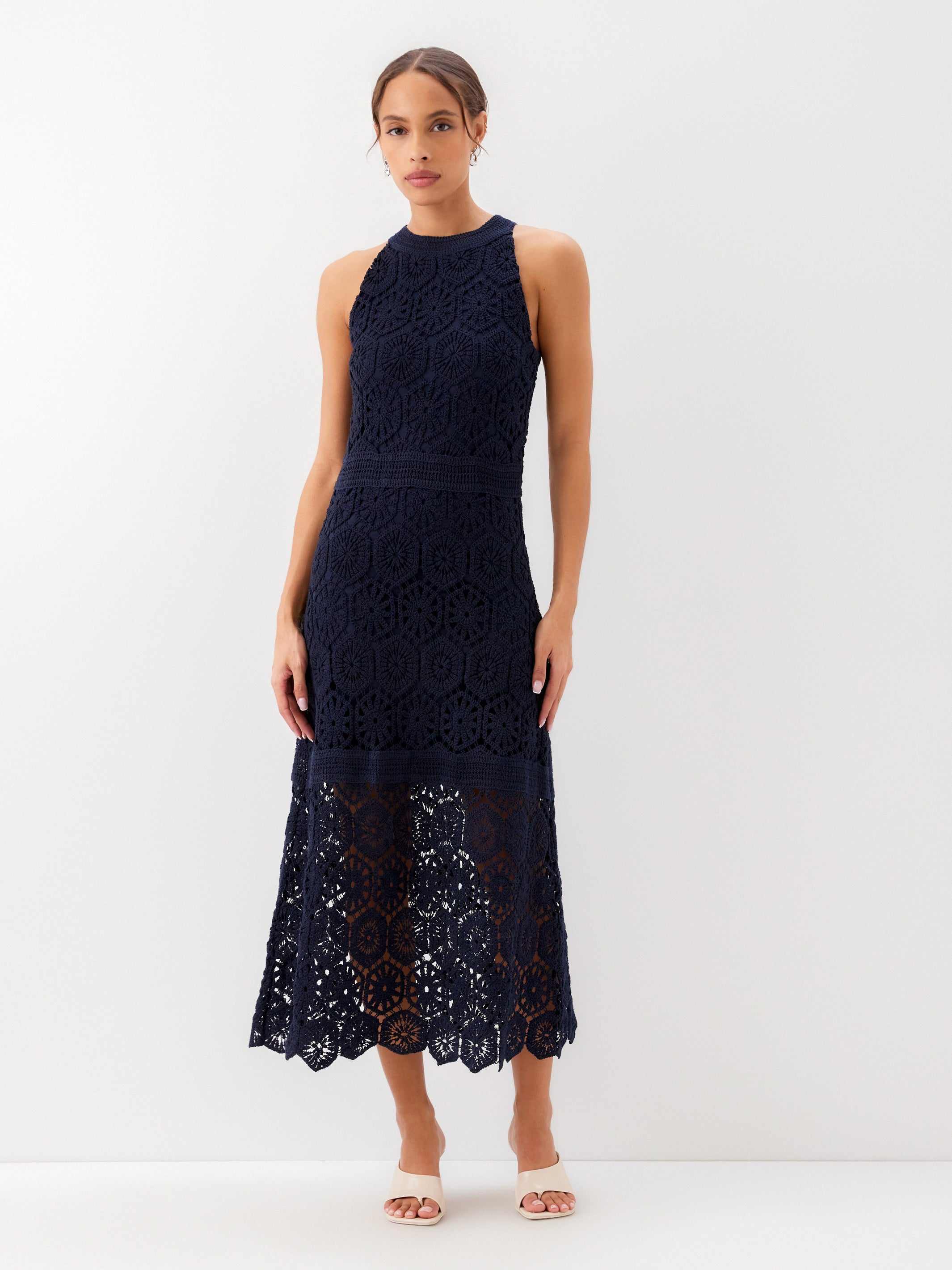 navy crochet lace dress Yours London Women's Curve Navy Blue Crochet Lace Dress Size 10