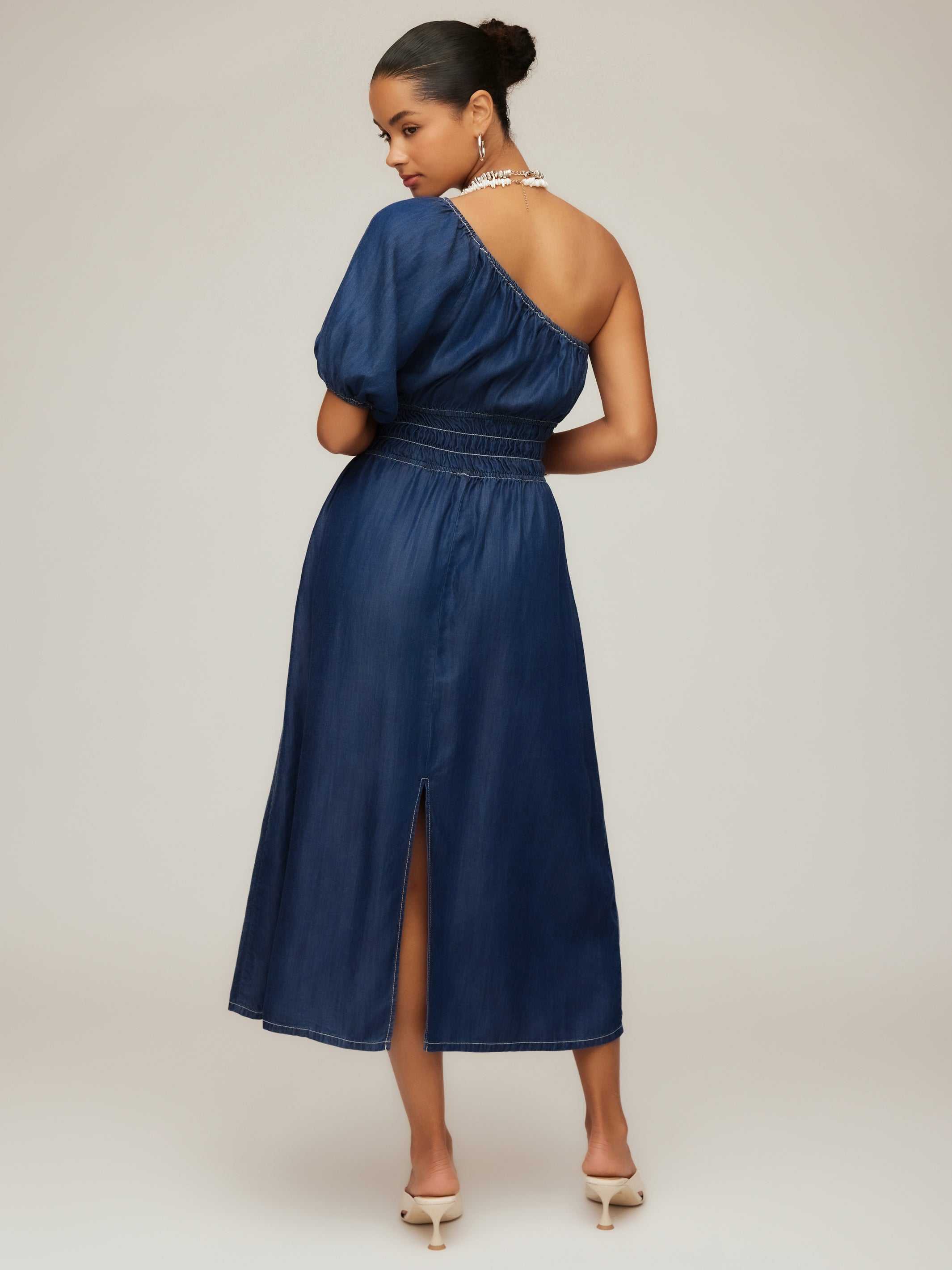 Fifteen Twenty Women's Abilene One-Shoulder Midi Dress In Indigo 2F66005 | Size: L Fifteen Twenty Women's Abilene One-Shoulder Midi Dress In Indigo 2F66005 | Size: L