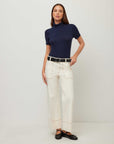 Tracey Patch Pocket Jeans in soft stretch denim with wide-leg silhouette, cuffed hems, and contrast stitching.