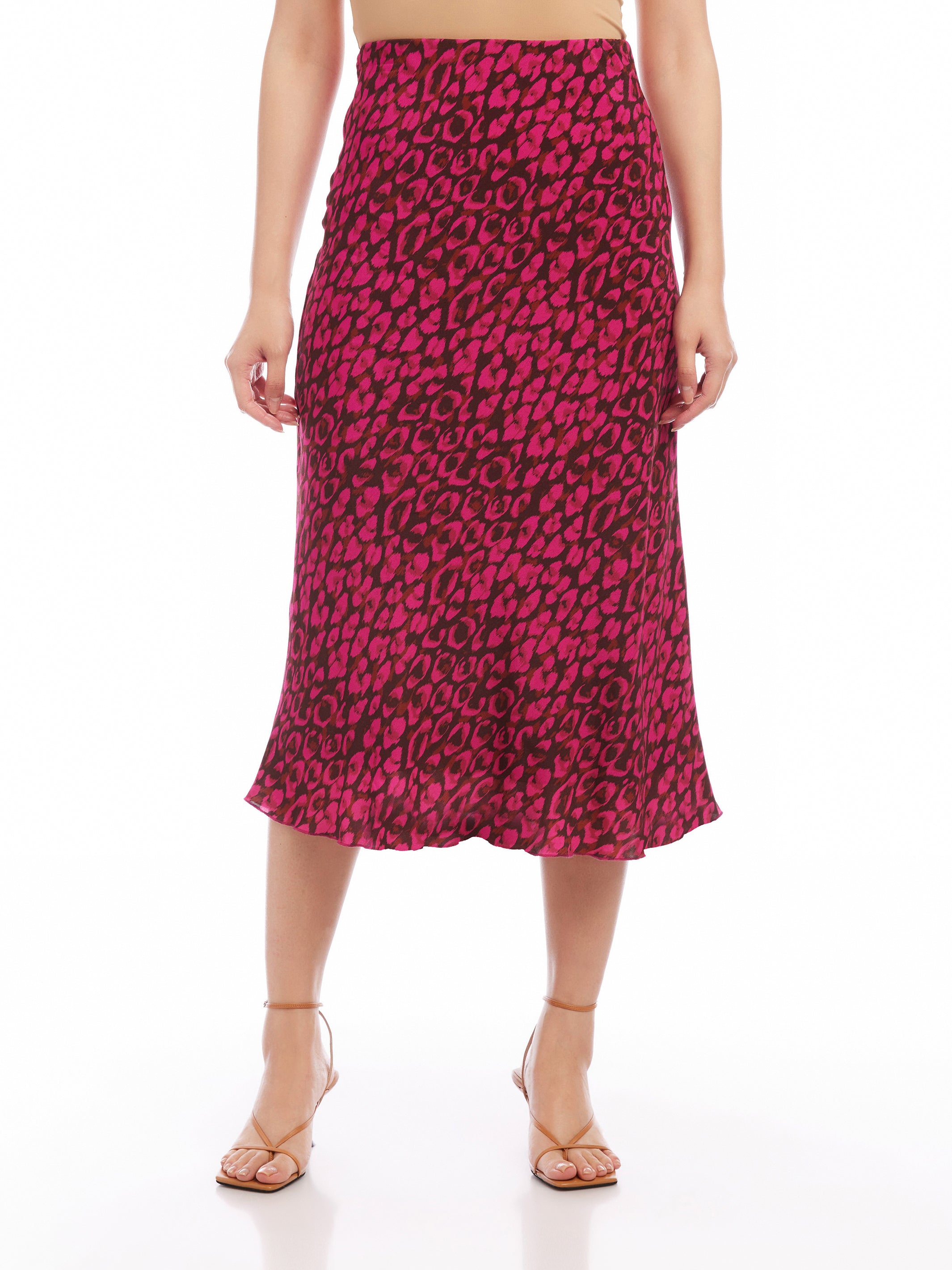 Pink leopard clearance wrap midi skirt