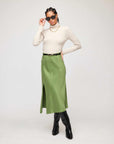 Brielle Midi Skirt in soft cupro fabric with front slit and elastic waistband, midi length