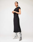 Emmeline Bias Dress in silky cupro fabric with fitted waist and cap sleeves