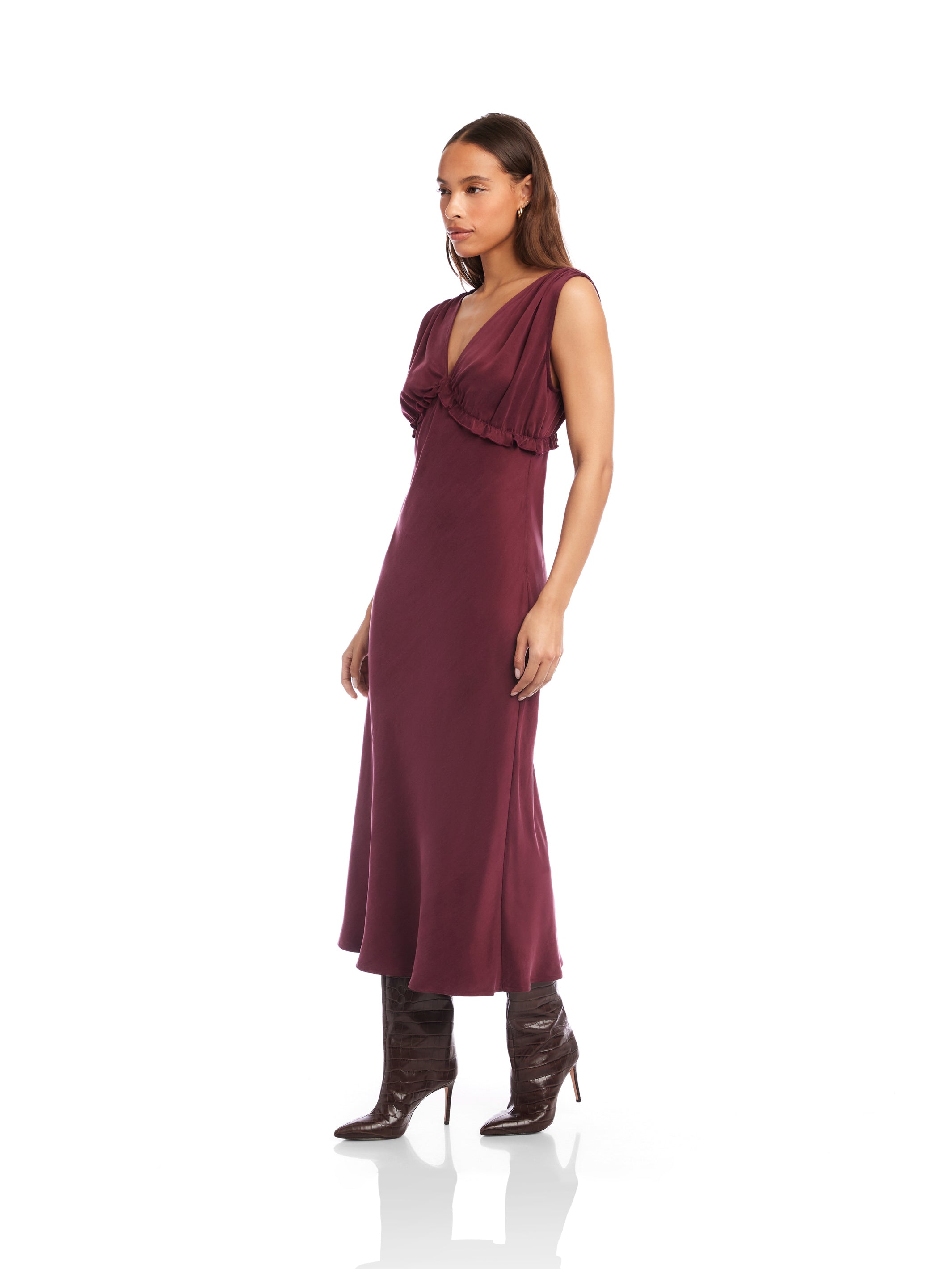 Cierra Ruffle Detail Midi Dress