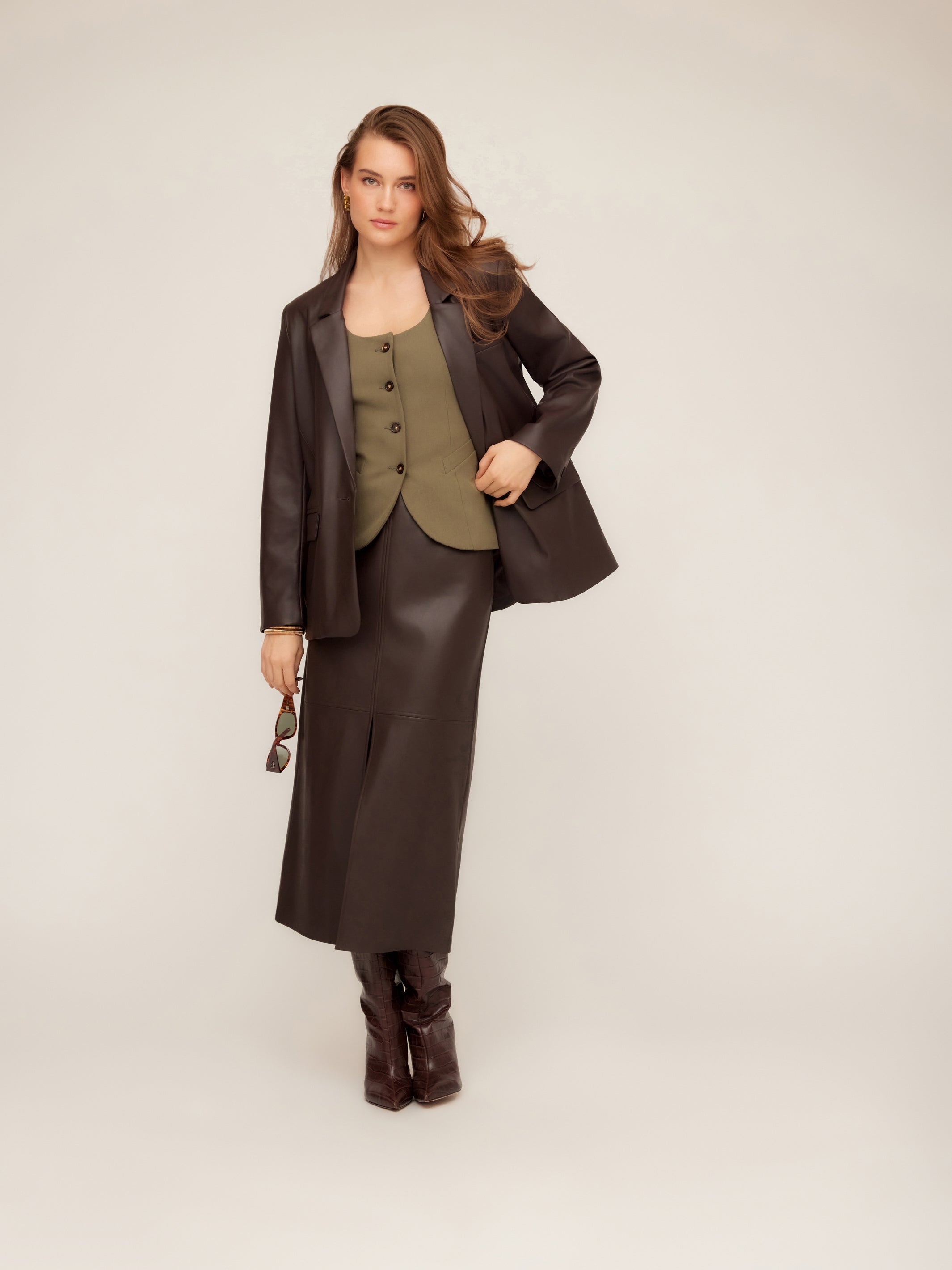 Kaia Faux Leather Midi Skirt
