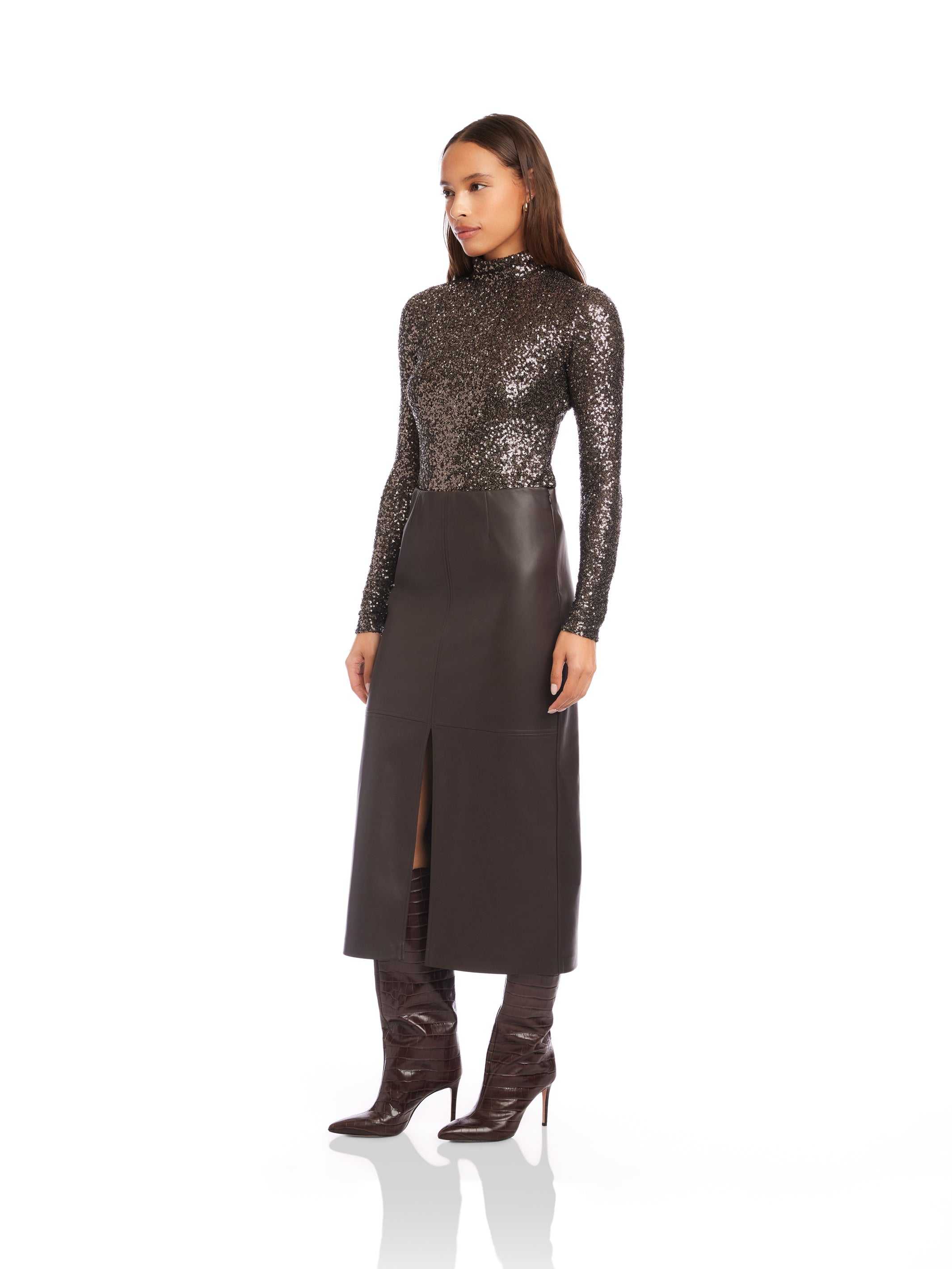Kaia Faux Leather Midi Skirt