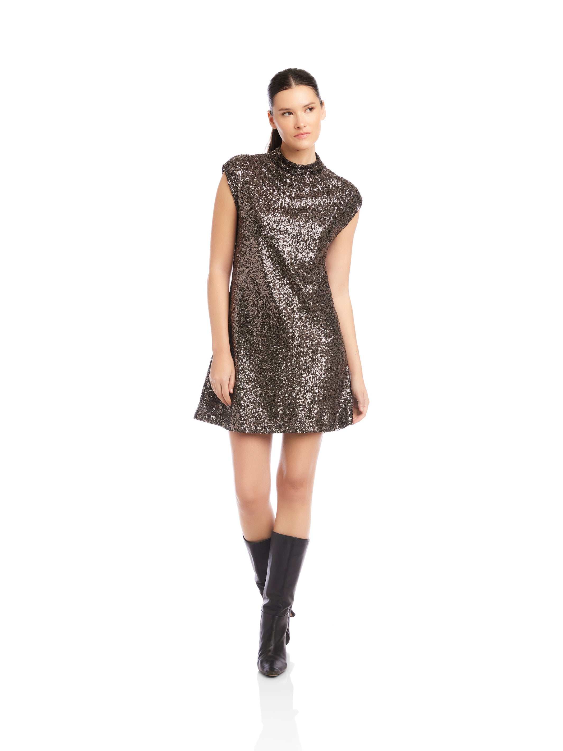 ellie formal damask sequin mini dress ELENI VELVET SEQUIN MINI DRESS - BLACK