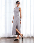 Lauren Button Detail Midi Dress