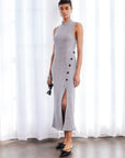 Lauren Button Detail Midi Dress