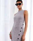 Lauren Button Detail Midi Dress