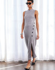 Lauren Button Detail Midi Dress