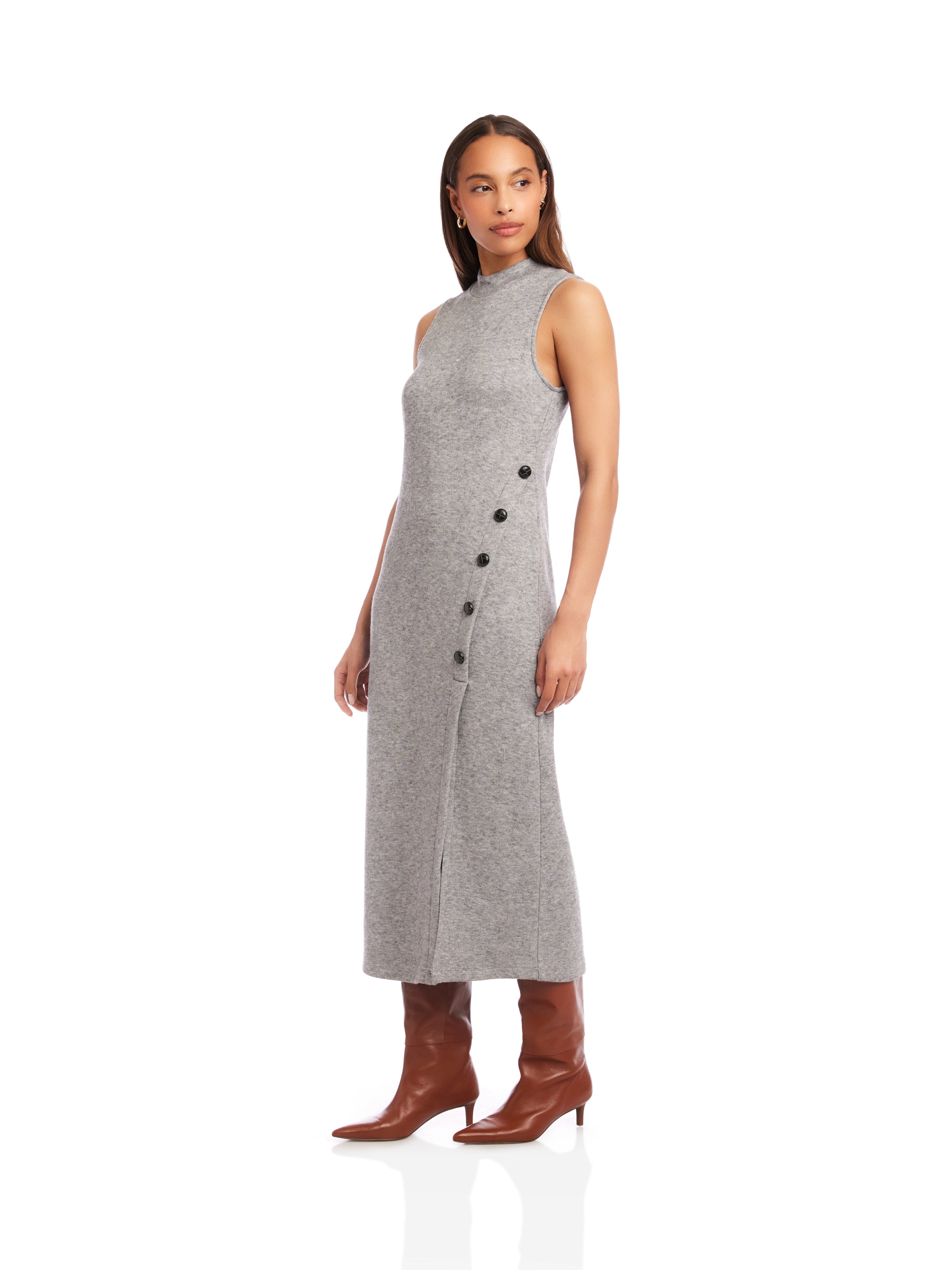 Lauren Button Detail Midi Dress