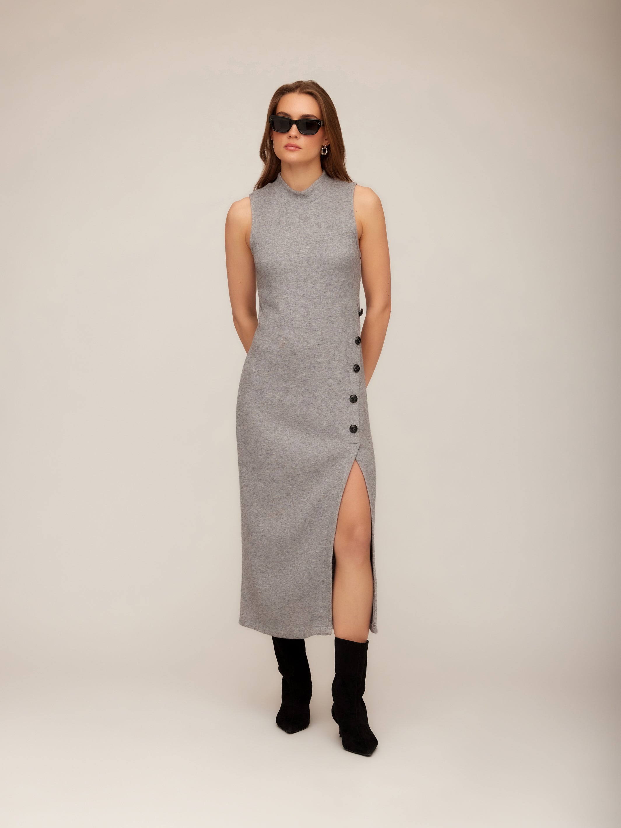 Lauren Button Detail Midi Dress