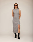 Lauren Button Detail Midi Dress
