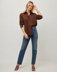 Leighton Faux Suede Ruched Sleeve Shirt