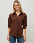 Leighton Faux Suede Ruched Sleeve Shirt