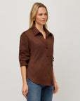 Leighton Faux Suede Ruched Sleeve Shirt