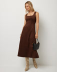 Madalyn Faux Suede Stitch Detail Midi Dress