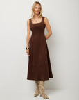 Madalyn Faux Suede Stitch Detail Midi Dress
