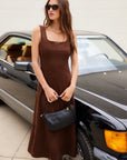 Madalyn Faux Suede Stitch Detail Midi Dress