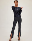 Sequin Shirred Sleeve Top