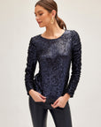 Sequin Shirred Sleeve Top