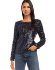 Sequin Shirred Sleeve Top