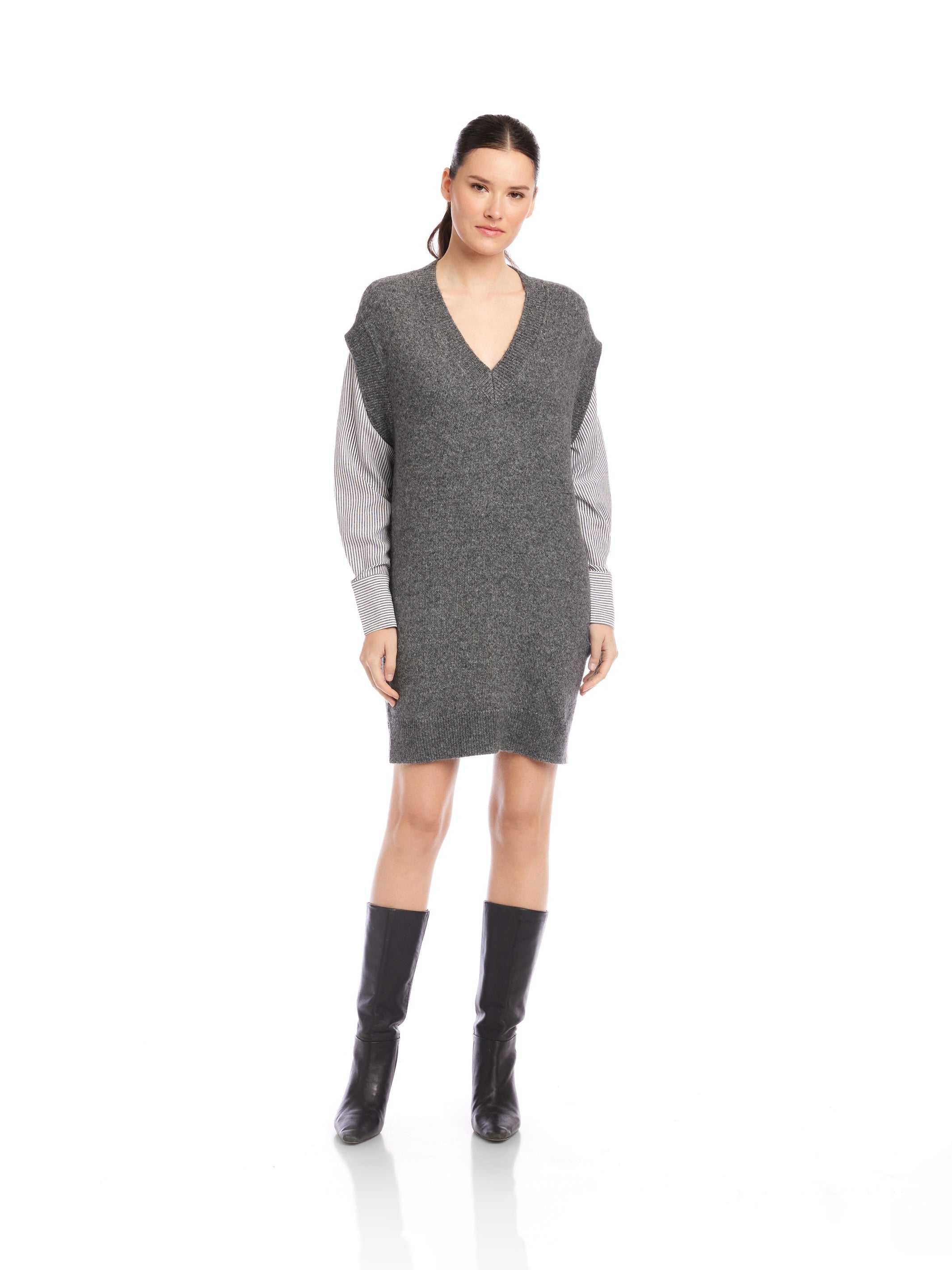 Fifteen Twenty Women's Sally Mixed Media Dress In Dark Heather Gray 3F89141 | Size: M Fifteen Twenty Women's Sally Mixed Media Dress In Dark Heather Gray 3F89141 | Size: M