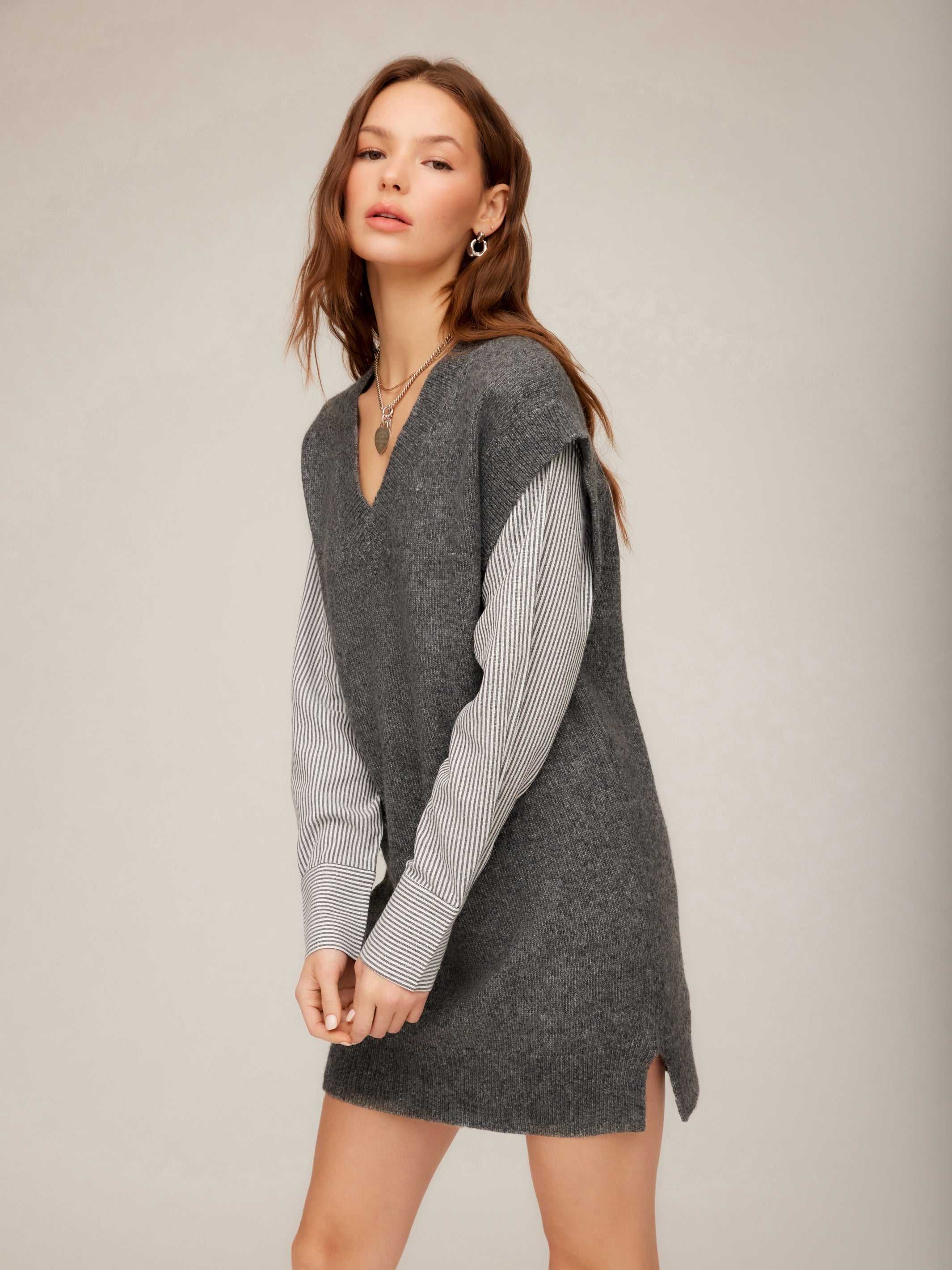 Fifteen Twenty Women's Sally Mixed Media Dress In Dark Heather Gray 3F89141 | Size: M Fifteen Twenty Women's Sally Mixed Media Dress In Dark Heather Gray 3F89141 | Size: M