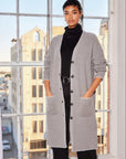 Ariel Edge Stitch longline cardigan sweater with button closure and front pockets in soft cashmere blend