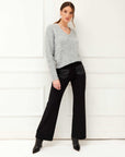 Cozy v-neck sweater with relaxed long sleeves, mixed fiber blend, stylish and comfortable