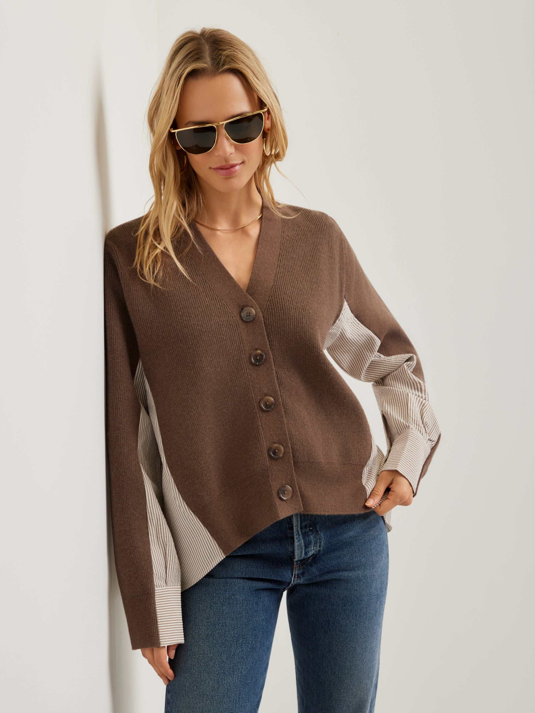 Celine Mixed Media Cardigan - Modern Woven & Sweater Mix | Shop