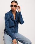 Wren Scarf Cardigan soft knit button-front cardigan with attached scarf and ribbed trim