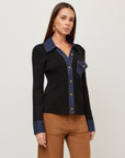 Denim Sweater Button Up Top
