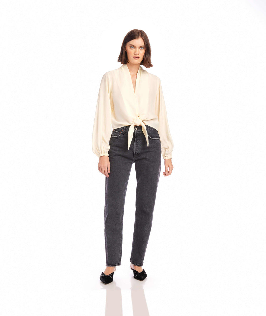 トップス American sleeve tleneck tops diante Capri Tie-Front Blouse - Stylish Cupro Top for Every